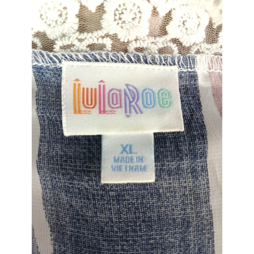 LuLaRoe Chloe Striped Lace Trim Open Kimono Womens Size XL Boho Pink Blue Cover - Picture 6 of 12